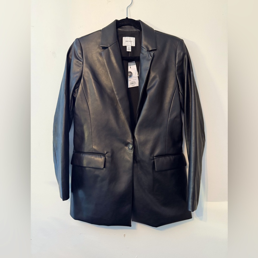 NWT Nine West Blazer Jacket Faux Leather Black XS